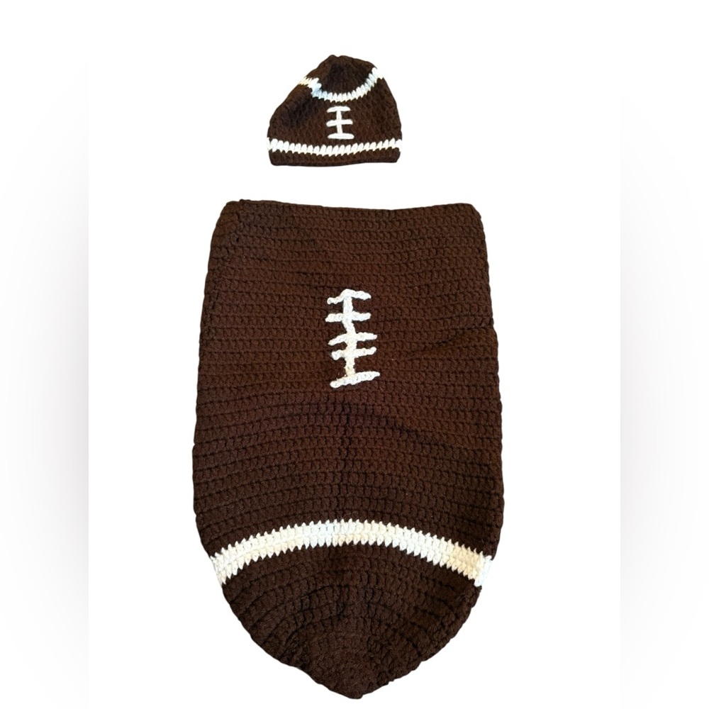Handmade Crochet Baby Football Cocoon Bunting Photos Brown And‎ Whit